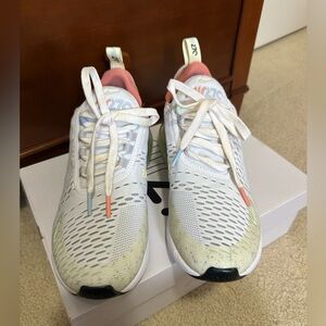 Nike Air Max 270 White with Coral and Blue Accents:shipping is free